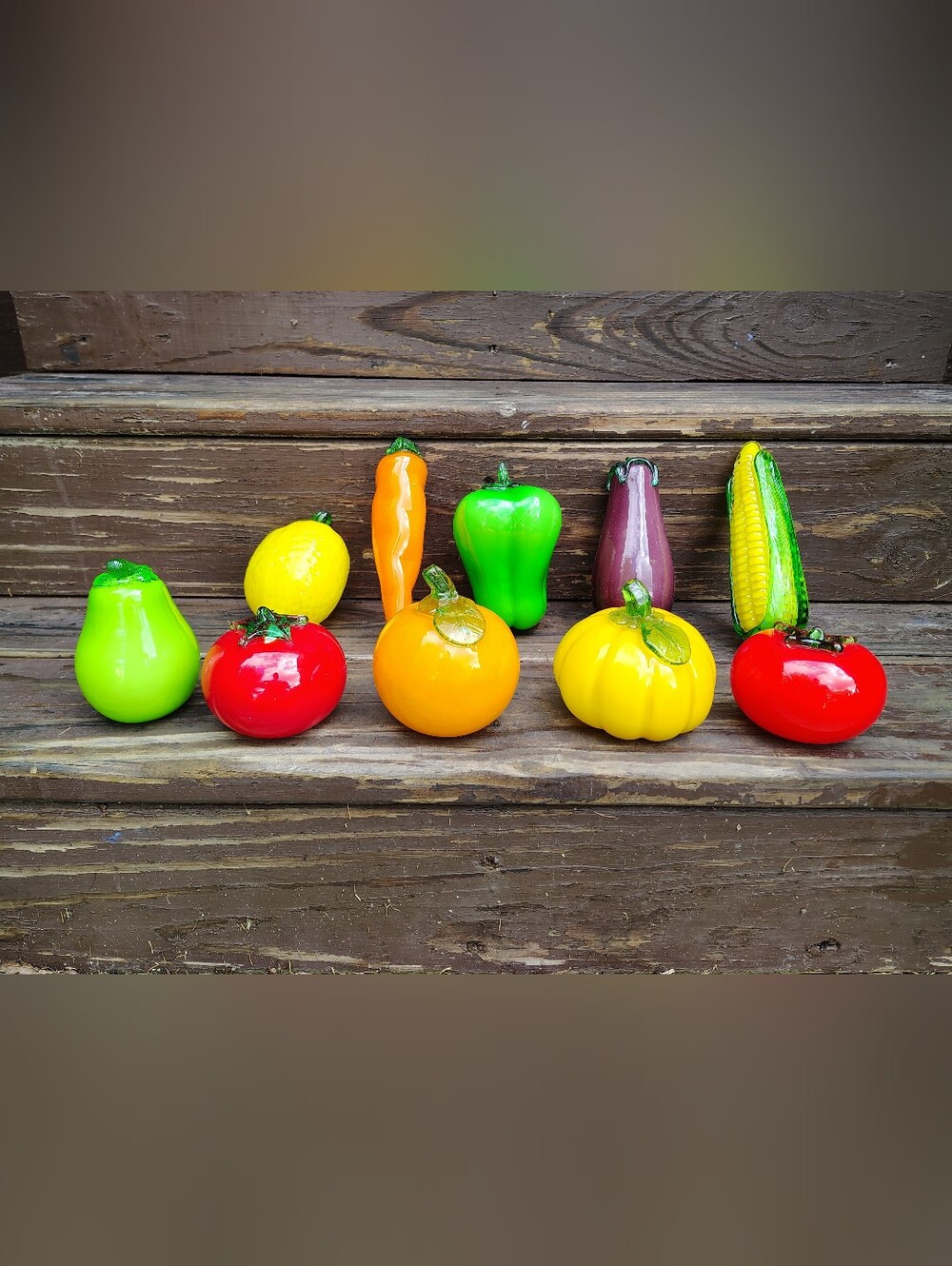 Vintage Art Glass Fruit Vegetable Set 10 Pc Murano Style MCM Kitchen Decor Color